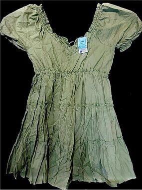 Max + Ash Green Tiered Short Sleeve Dress